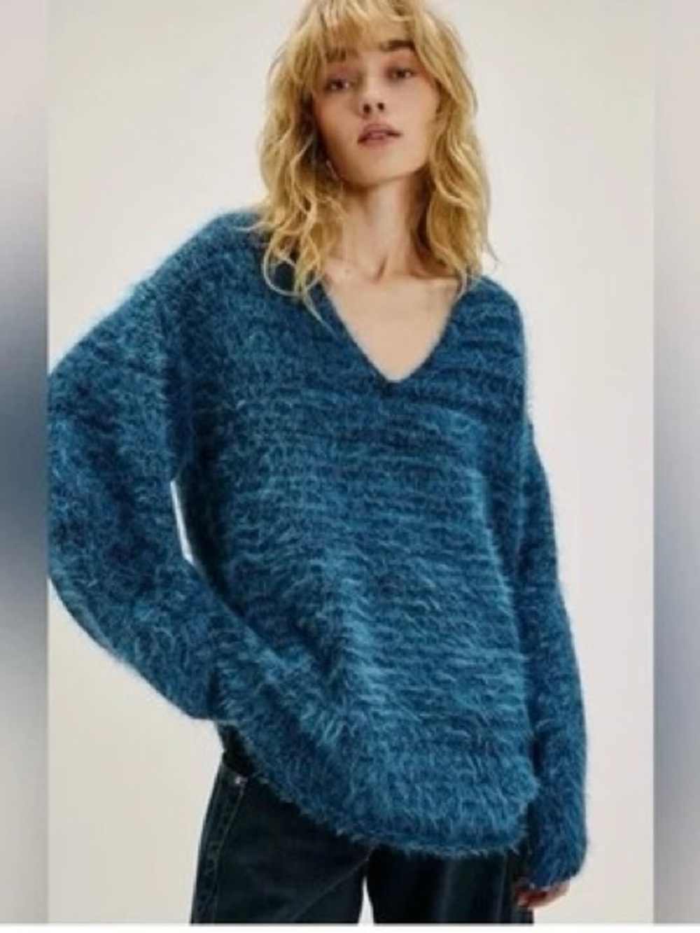 FREE PEOPLE $168 SPARROW PULLOVER BOHO OVERSIZED SWEATER XS IRIS TEAL BLUE